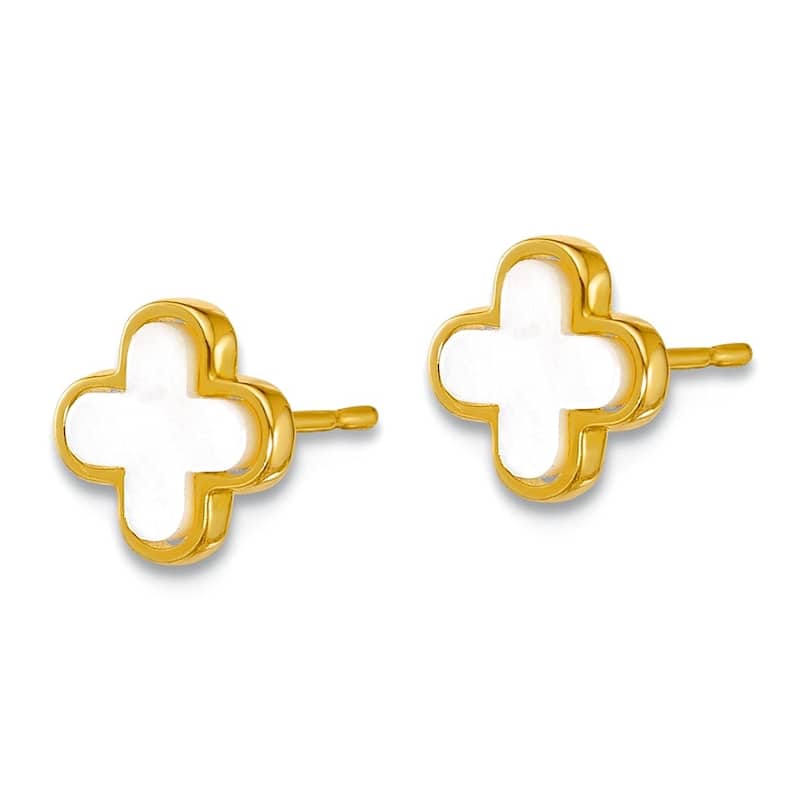 Curata 10K Yellow Gold 7mm Mother of Pearl Clover Stud Earrings
