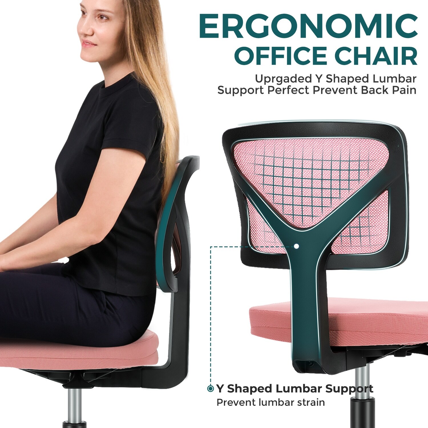 Armless task chair shop with lumbar support