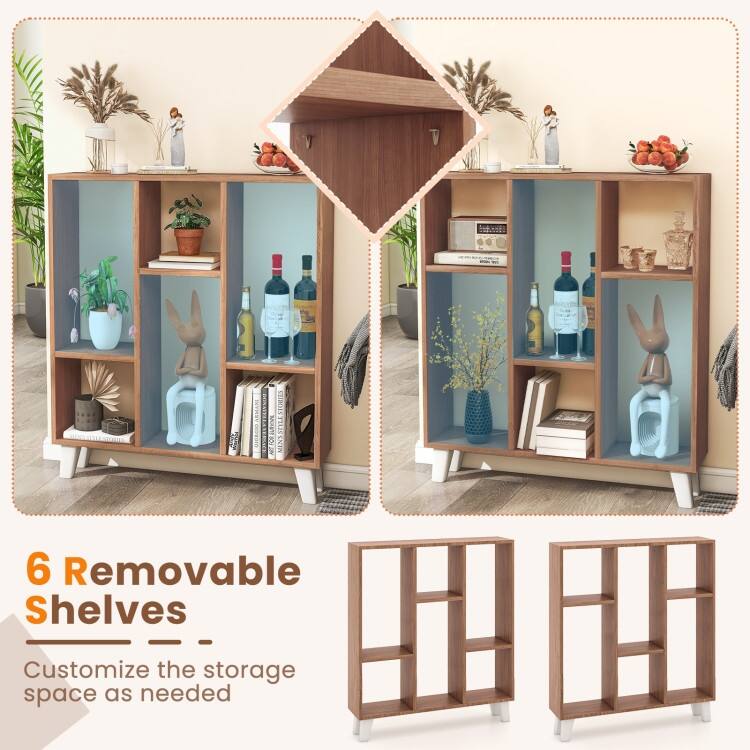 9-Cube Bookcase with 6 Removable Shelves and Raised Support Feet - 35" x 8" x 39.5" (L x W x H)