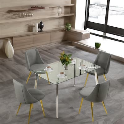 Modern Light Luxury Velvet Dining Chair with Metal Legs(Set of 4)