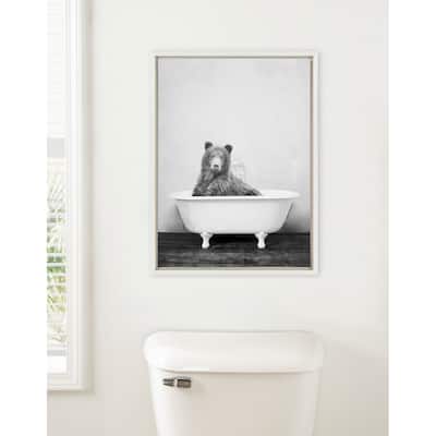Kate and Laurel Sylvie Bear in the Tub Framed Canvas by Amy Peterson