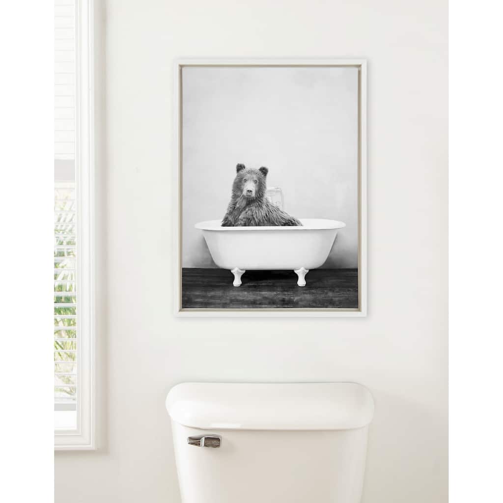 Kate and Laurel Sylvie Bear in the Tub Framed Canvas by Amy Peterson