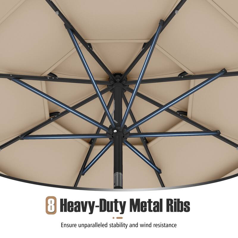 Polyester 10.3ft Solar LED Patio Umbrella with Auto Tilt and Crank