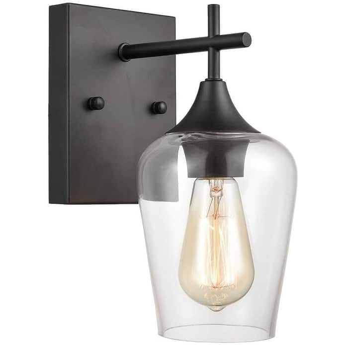 Angers Modern Simplicity 1-Light Clear Glass Wall Sconce Industrial Bathroom Vanity Lighting - Matte Black