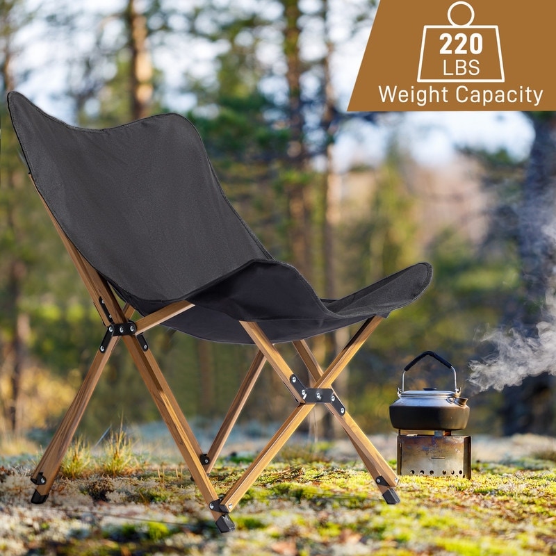 Folding Camping Chair with Wood Grain Accent Portable Stool for