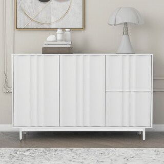 2-Door, 2-Drawer Cabinet with Wave Design & Adjustable Shelves for Living Room Storage Solutions