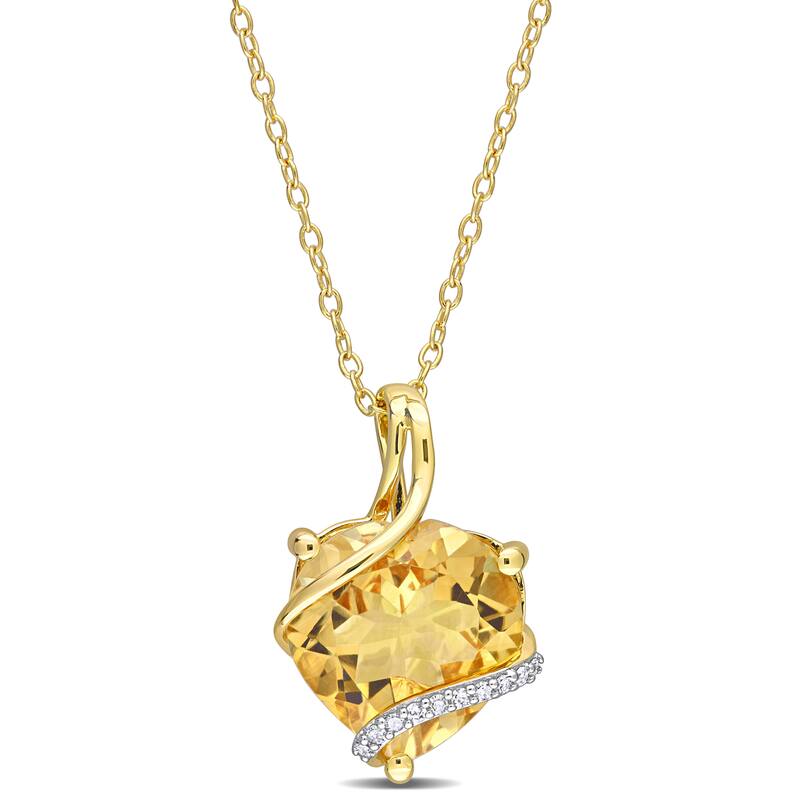 Miadora Heart-cut Citrine and Diamond Accent Swirl Necklace in Yellow Plated Sterling Silver