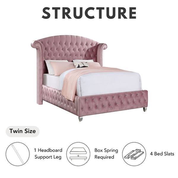 Vyvi Glam Upholstered Pink Button Tufted Wingback Panel Bed by Furniture of America