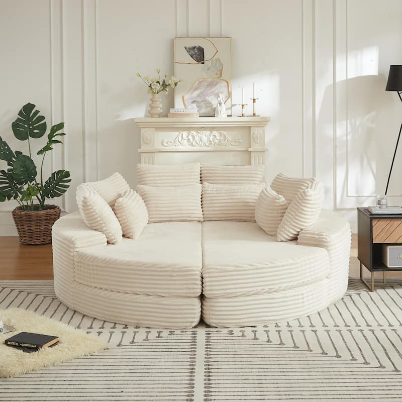 78.5-inch Corduroy Round Oversized Recliner,Converts into Two Recliners,2-In-1 Sofa Bed