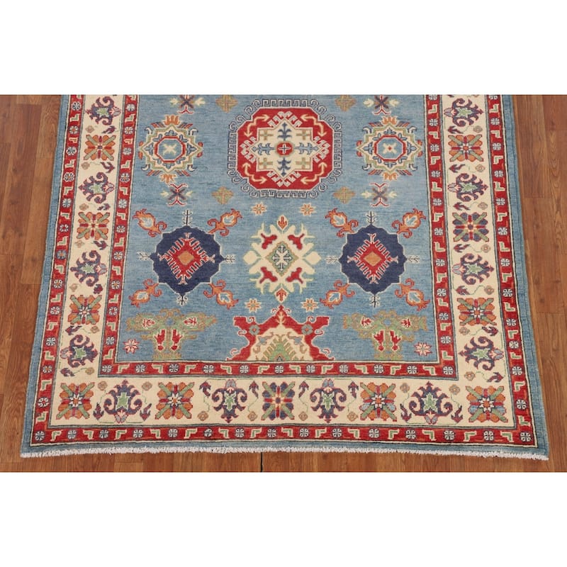 Traditional Kazak Oriental Area Rug Handmade Blue Wool Carpet - 4'11" x 6'9"