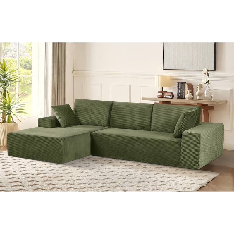 Modular Sleeper Sofa with Wide Armrest Corduroy L Shaped Sectional Couches for Living Room, No Assembly