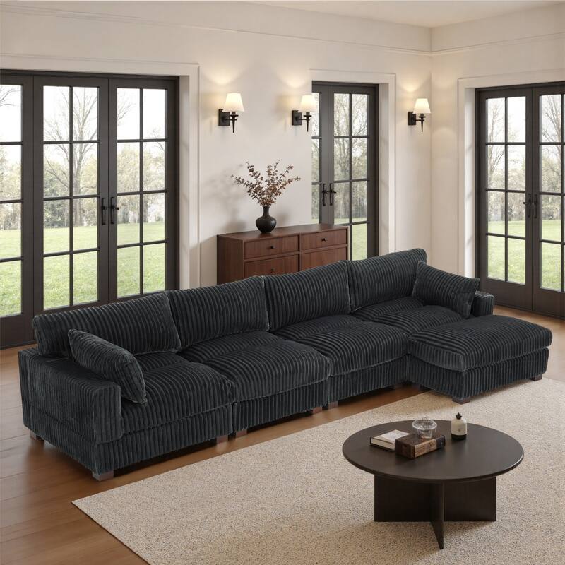 Plush Flannel Modular Sectional Sofa for Living Room