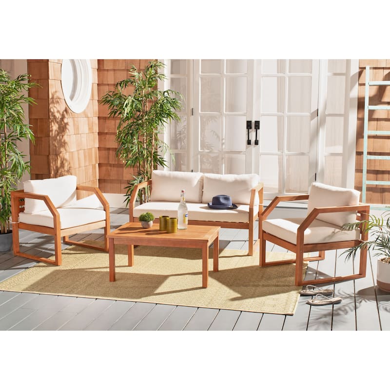 SAFAVIEH Outdoor Keyla 4-Piece Living Set - 46Wx20Dx15H - Natural/Beige