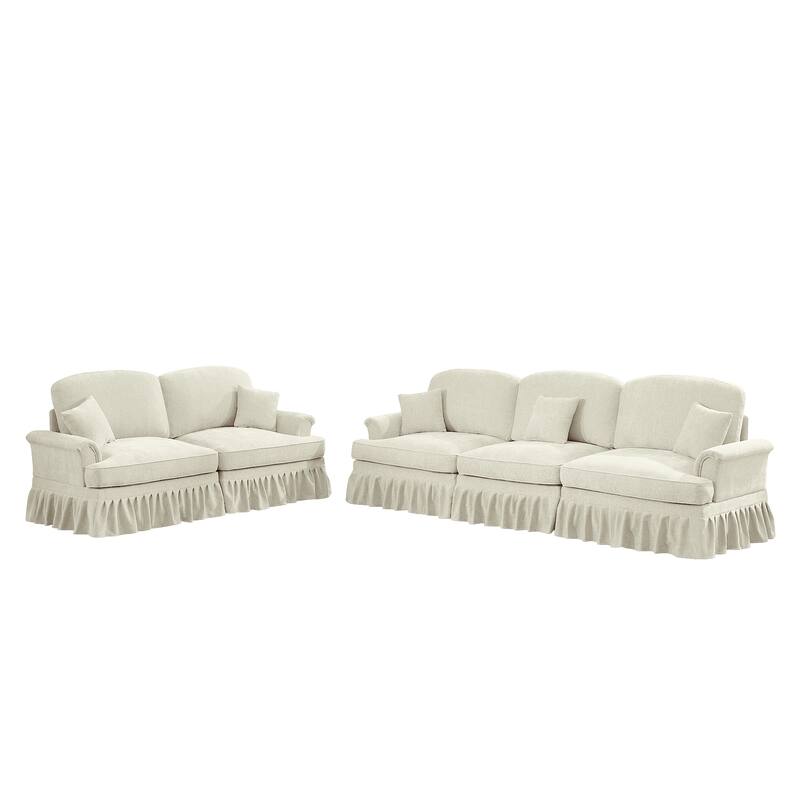 GDFStudio - Classic Chenille Modular Sofa Set with Flared Arms and Removable Ruffles Pleats Skirts