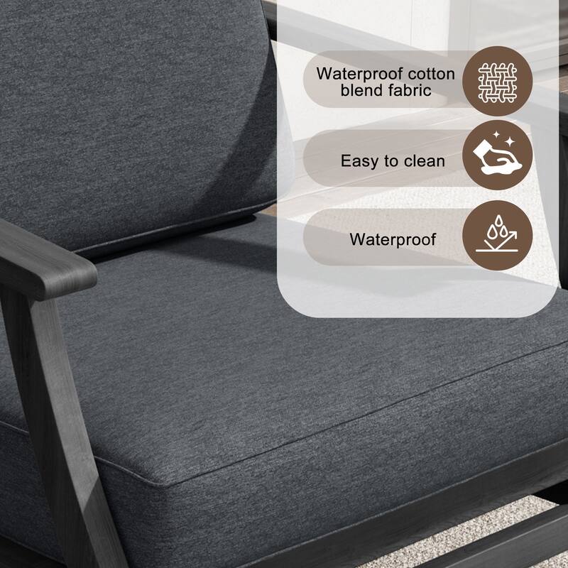 Teak Outdoor Patio Conversation Set with Cushions and Tables (6-Piece)