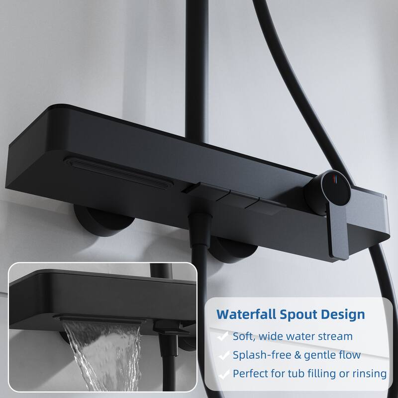 Modland Wall Mount 3-Function Shower System with Waterfall Tub Spout Adjustable Slide Bar,Handheld Shower