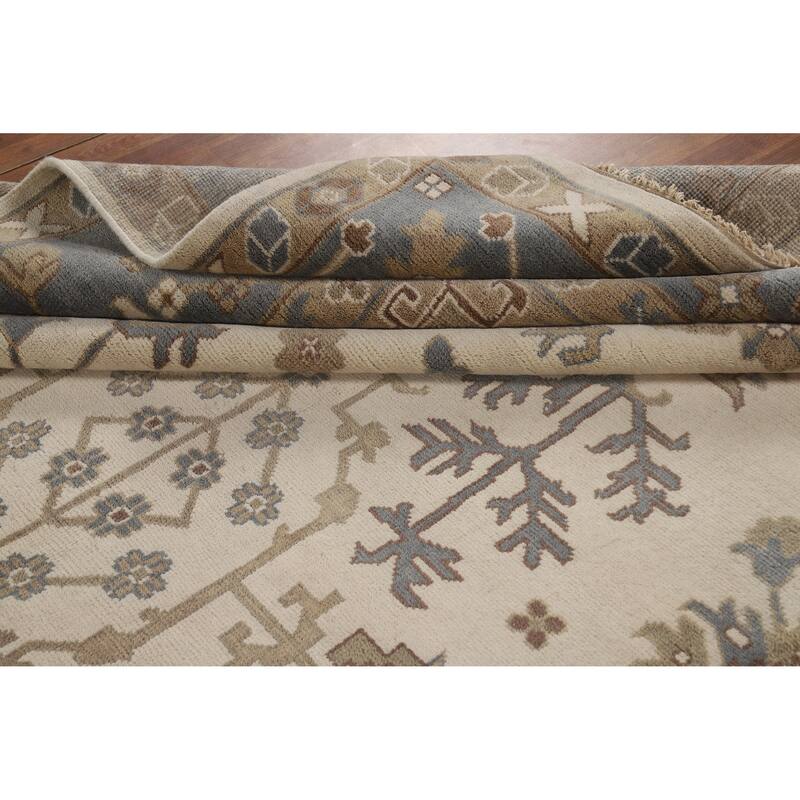 Ivory Oushak Indian Large Rug Hand-Knotted Wool Carpet - 10'0" x 14'1"