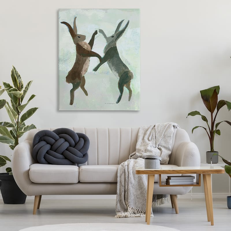 Stupell Boxing Hares in Neutral Tones Canvas Wall Art Design By Kay Widdowson