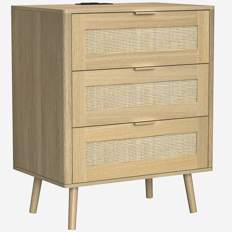 3-Drawer Rattan Dresser - Modern Boho Chest with Natural Accents, Smooth Drawers & Bedroom Storage