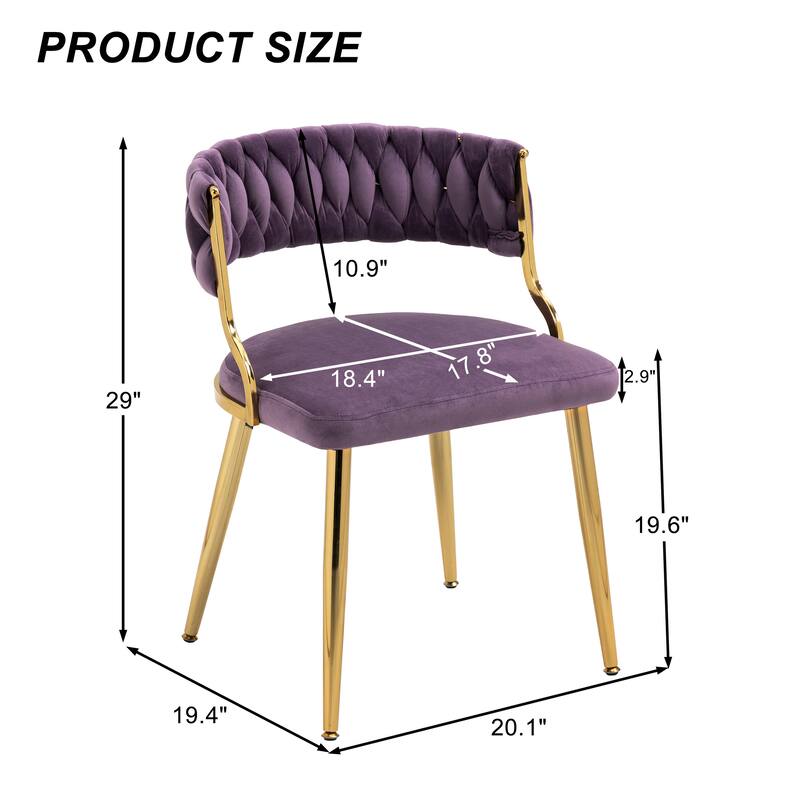 Set of 2 Velvet Dining Chair with Golden Metal Legs