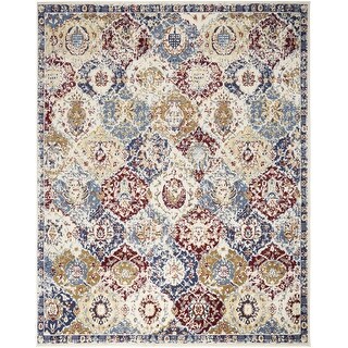 HomeRoots 7' X 10' Navy Blue Damask Power Loom Distressed Area Rug - 7 ...