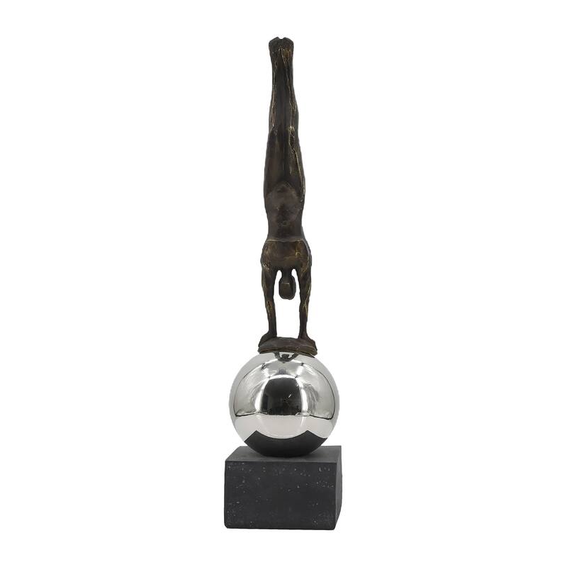 Sagebrook Home Unique 23" Augustolo Figurine Standing on Stainless Steel Sphere, Resilient Resin - 5" x 5" x 23"
