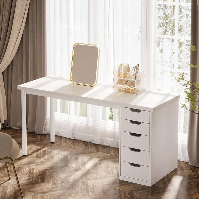 PC/Computer Desk with 5 Reversible Drawers, Home Office Desk with Storage, Laptop Desk Study Writing Table Workstation