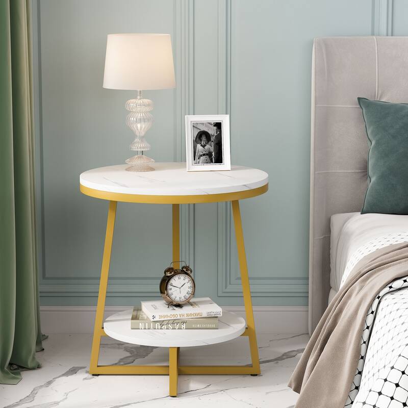 2-tier Rustic Small Round Side End Table for Living Room