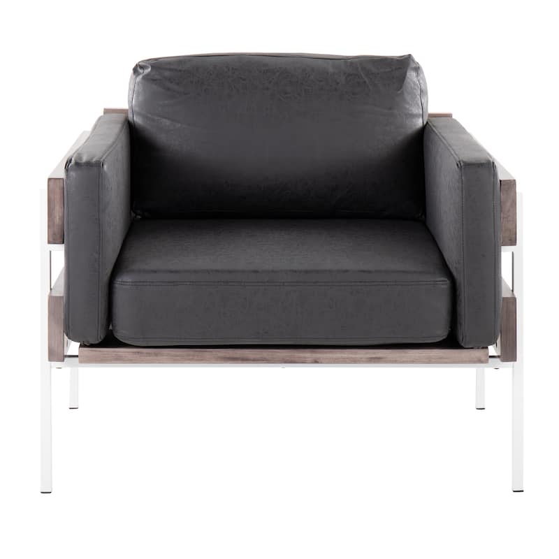 Carbon Loft Kari Accent Chair - Black Faux Leather/Grey Wood/White Metal