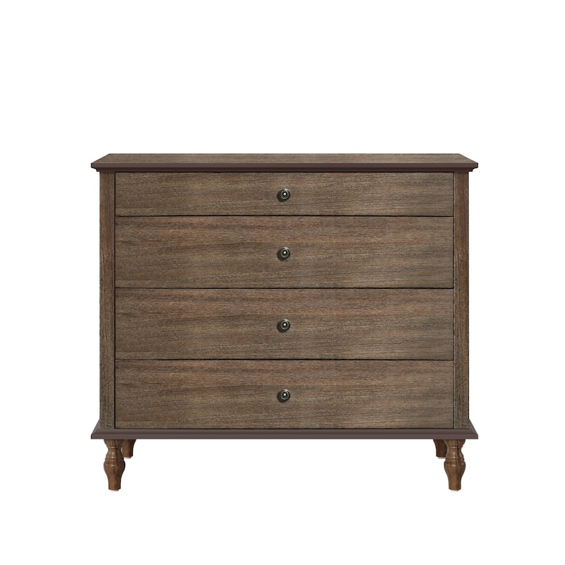 Rustic Wooden 4-Drawer Storage Chest with Metal Knobs and Solid Wood Feet by GDFStudio