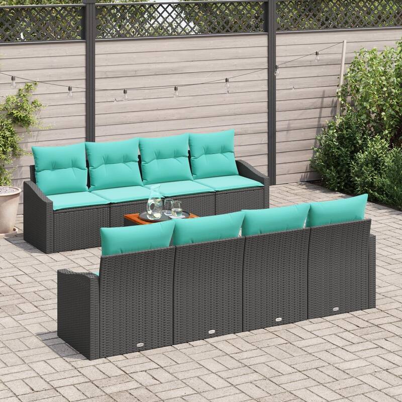 vidaXL 9 Garden Sofa Set with Cushions Black/Grey Poly Rattan - 91.7 x 24.4 x 27.2