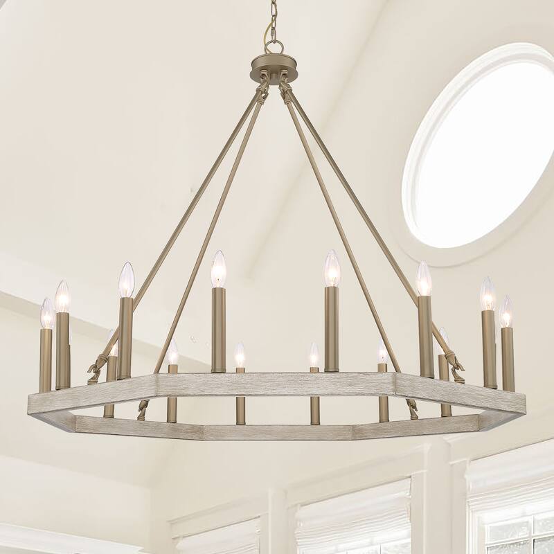 French Country 16-light Wagon Wheel Candle Chandelier with UL Certified - 40 inches