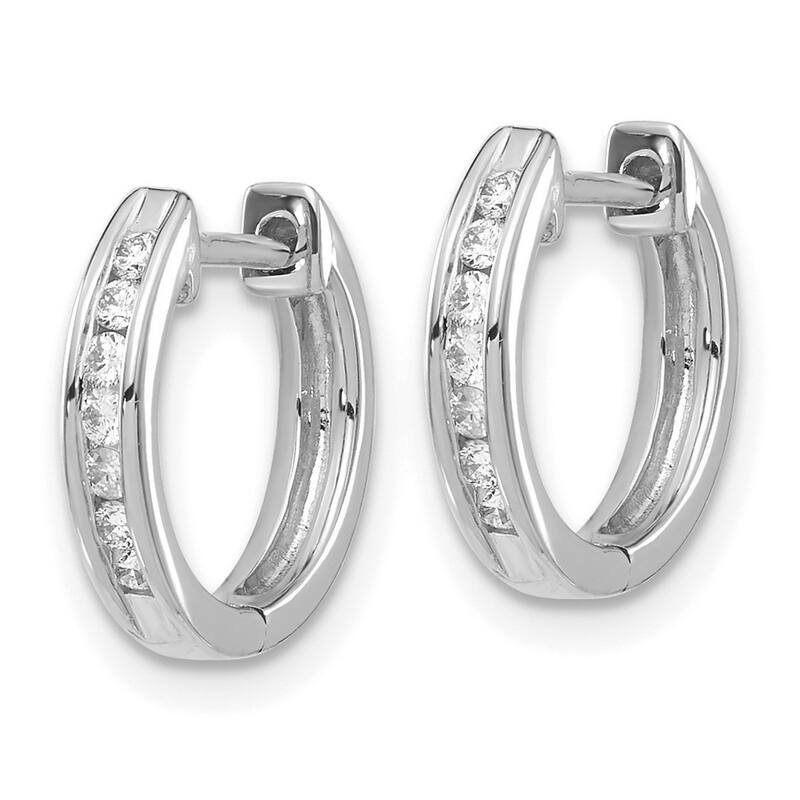 Curata 14k White Gold Diamond Hinged Hoop Earrings - 12x13mm Wide 2mm Thick