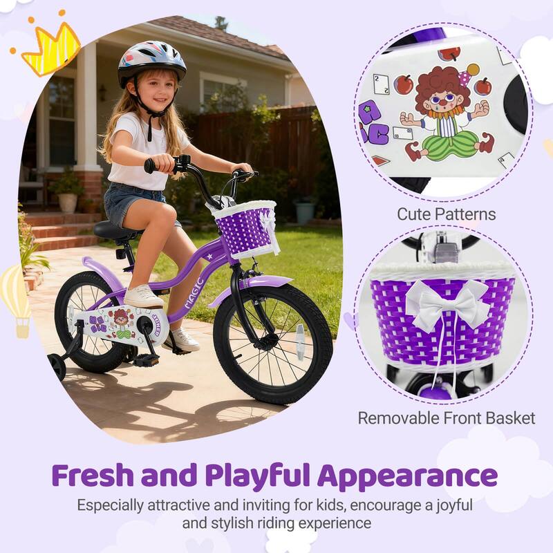 Costway 12”/14”/16”/18” Kids Bike with Training Wheels, Basket, Hand & - See Details