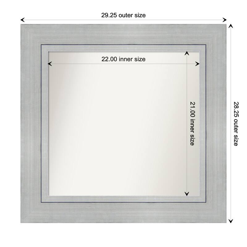 Romano Silver Framed Non-Beveled Custom Wall Mirror, Bathroom Vanity Mirror - Outer Size: 29.25 x 28.25