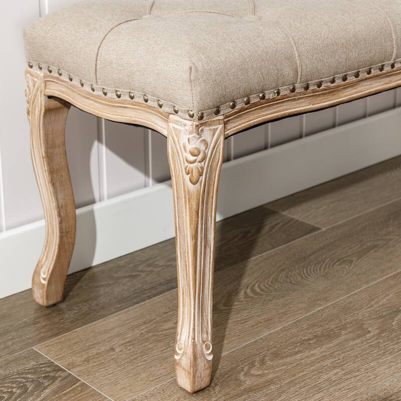Retro Patterned Legs 45.2In.W Padded Bench - 45.2" W X 14.6" D X 18.3" H