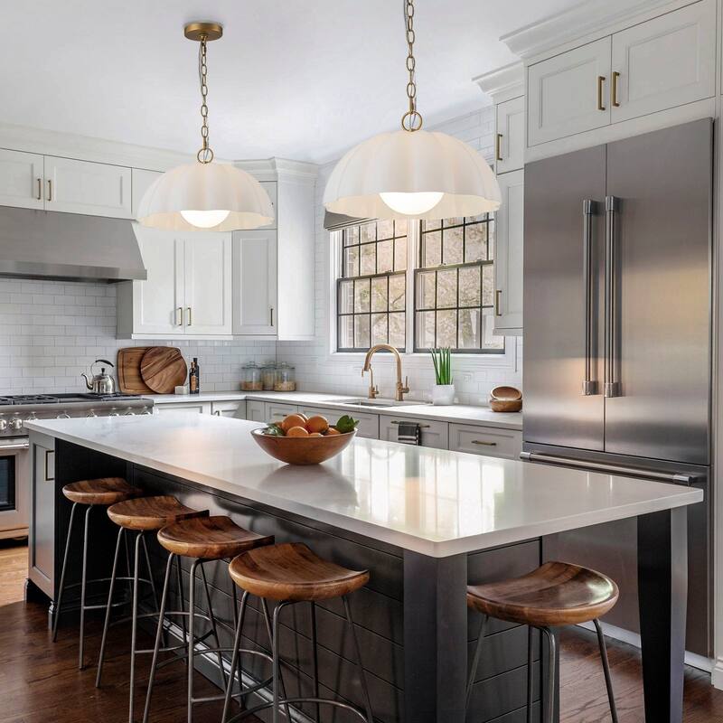 Modern Milk Glass Pendant Light Fixtures Gold Kitchen Island Light - White - W15.98"