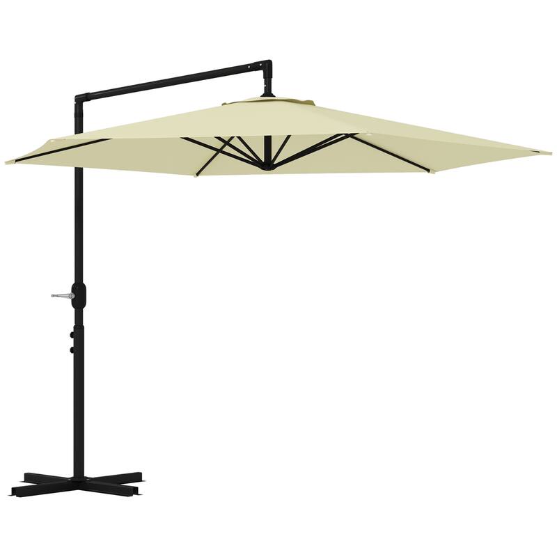 9.5FT Cantilever Patio Umbrella with Crank, Cross Base, and Air Vent for Outdoor Shade - Beige