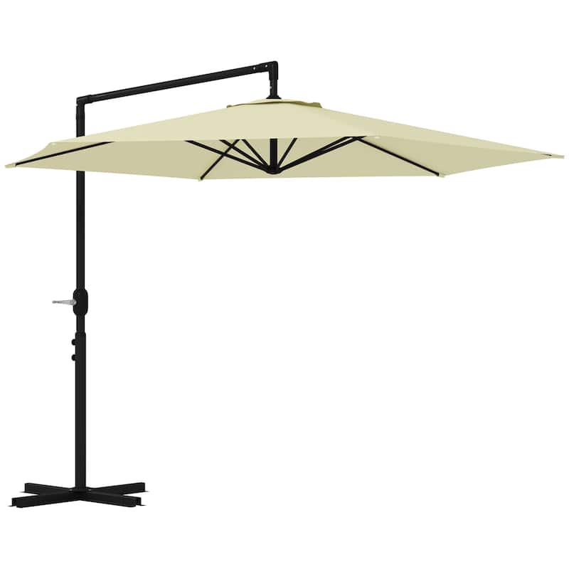 Outsunny 9.5FT Cantilever Patio Umbrella with Crank, Cross Base and Air Vent, Round Hanging Offset Umbrella, Heavy Duty Outdoor