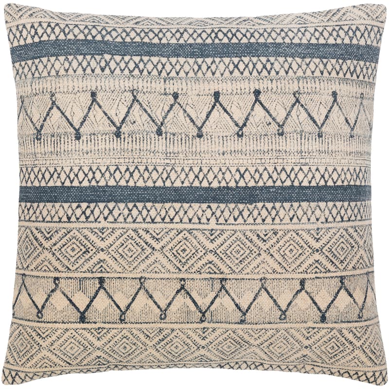 Kareena Cotton Geometric Pattern Throw Pillow - 14"H x 22"W - Feather Down - Dark Blue