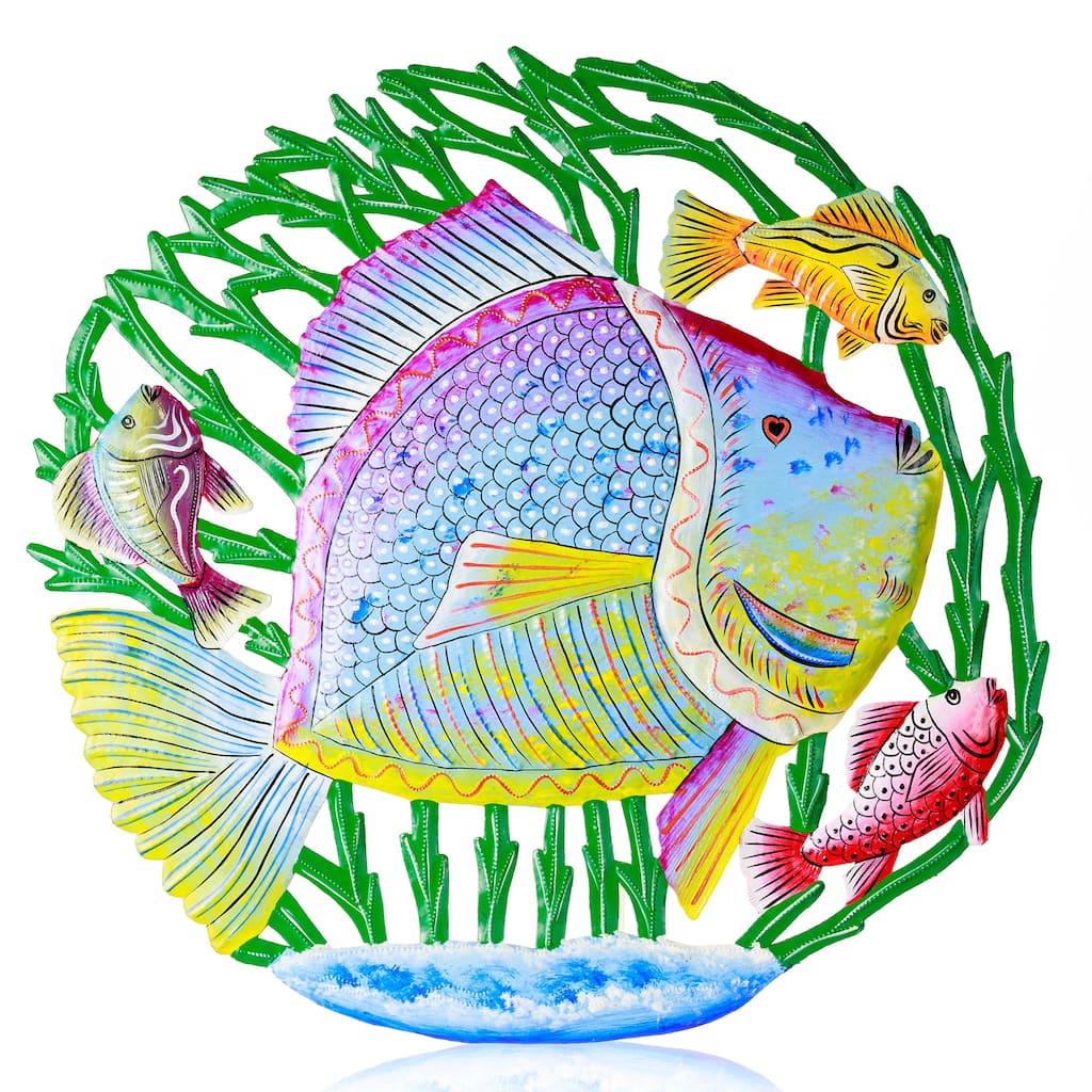Tropical Fish in Coral Haitian Steel Drum Wall Art