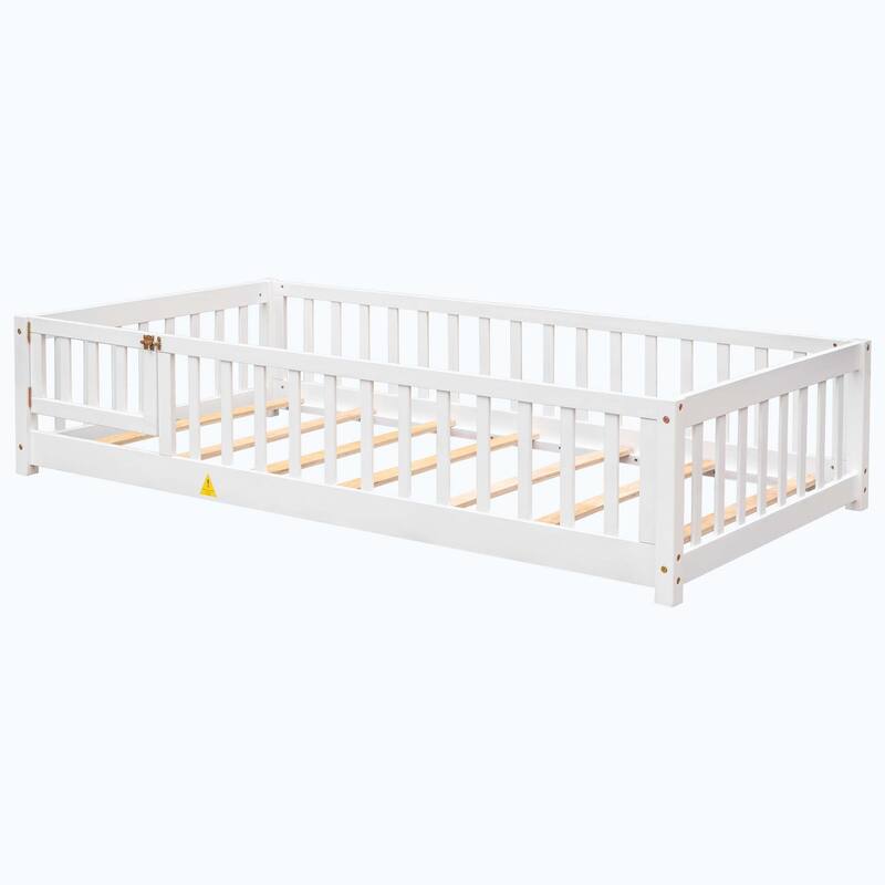 Durable Floor Platform Bed with Fence