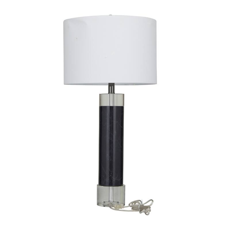 Black Marble Slender Stand Room Table Lamp with Drum Shade
