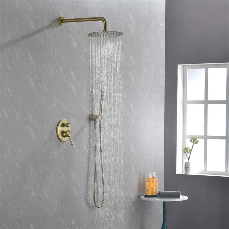 Wall Mounted Shower Faucet with Hand Shower Rain Shower System Set with 10 in Shower Head with Rough-in Valve