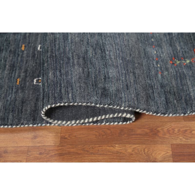 Blue & Gray Tribal Gabbeh Oriental Area Rug Handmade Wool Carpet - 6'8"x 9'7"