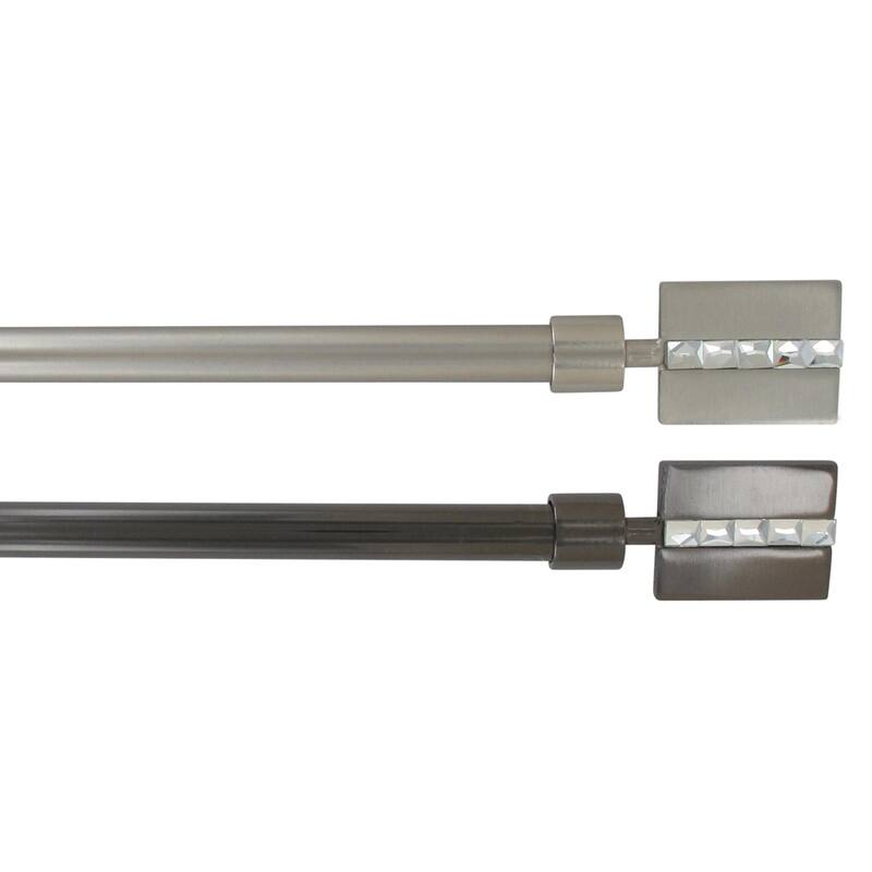 Adjustable Single Curtain Rod 50"-82" with Faceted Finials and Brackets, Graphite - 50" to 82" L x 5/8" D