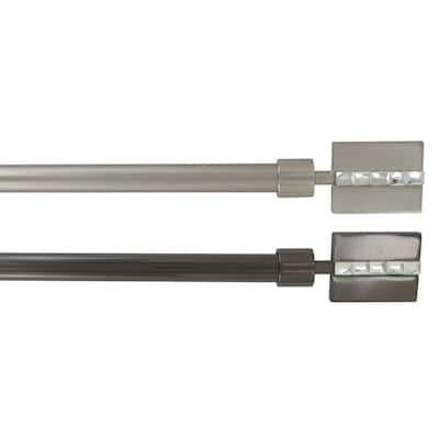Adjustable Single Curtain Rod 50"-82" with Faceted Finials and Brackets, Graphite - 50" to 82" L x 5/8" D