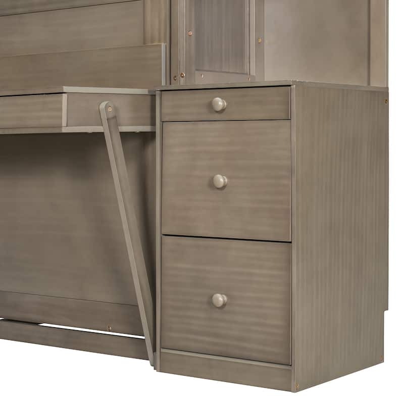 All-in-One Queen Murphy Bed with Desk, Light and Srorage Wall by Harper&Bright Designs