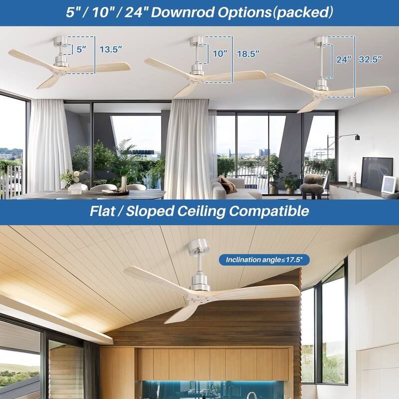 Sofucor 52" Indoor Wood Ceiling Fan Light with Remote, Integrated Light Optional