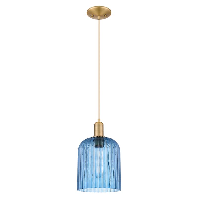 Innovations Lighting Endless Possibilities Arcadia - Bridal Veil - 1 Light 8" Cord Hung Mini Pendant - Brushed Brass/Blue Shade